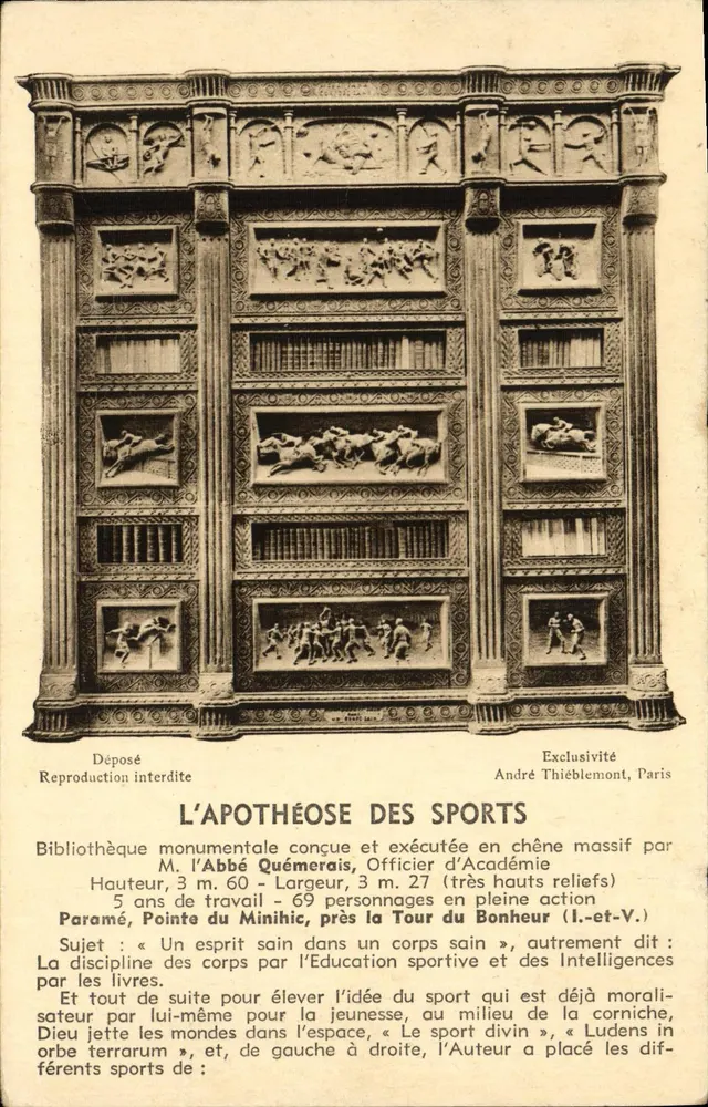 Die Apotheose der Sportarten — Monumentale Bibliothek aus massivem Eichenholz von M. Abbé Quémerais, Offizier der Akademie — Exklusiv André Thiéblemont, Paris - Vorderseite