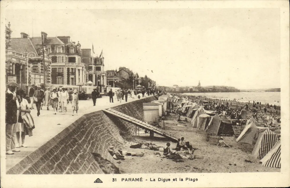 Paramé - La Digue et la Plage — Bilhete postal antigo n°31, éditeur A.R.A. - Frente