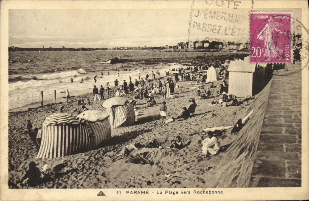 Paramé - A Praia em direção a Rochebonne — editor A. Boules, n°41 - Frente