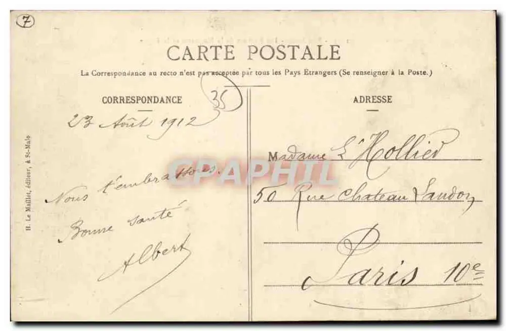 Paramé - Die Felsen von La Hoguette und der Damm — H. Le Mailler, Verlag in St-Malo, Nr. 1399 - Rückseite