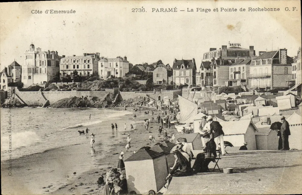 Paramé — A Praia e Ponta de Rochebonne — G.F. — Coleção Germain fils, n°2736 - Frente