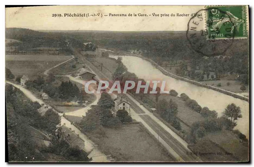 Pléchâtel (L.-et-V.) — Panorama de la Gare — Vue prise du Rocher d'Uzel — Éditeur : B. Dufour, Rennes - Vorderseite
