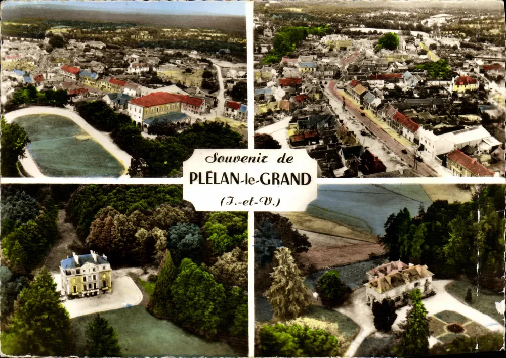 Plélan-le-Grand — vue aérienne de la ville et de ses environs — Souvenirs de Plélan-le-Grand (J.-et-V.) — Éditeur : Editions Houssay - Frente