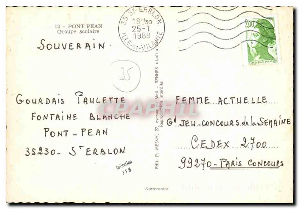 Corte de escola — Pont-Serblon — Editor Loïc, n°12 - Verso