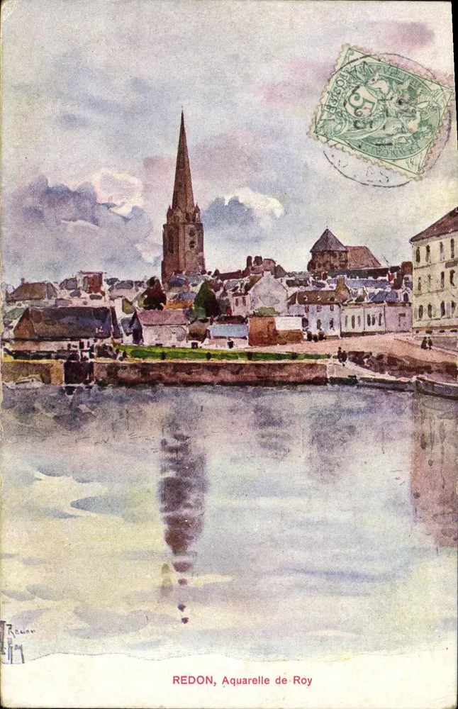 Redon — vista do porto com igreja — Aquarela de Roy - Frente