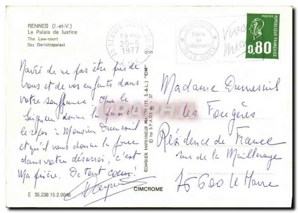 Rennes (Ille-et-Vilaine) — Palácio de Justiça — Impressor Combier, n° 37 - Verso