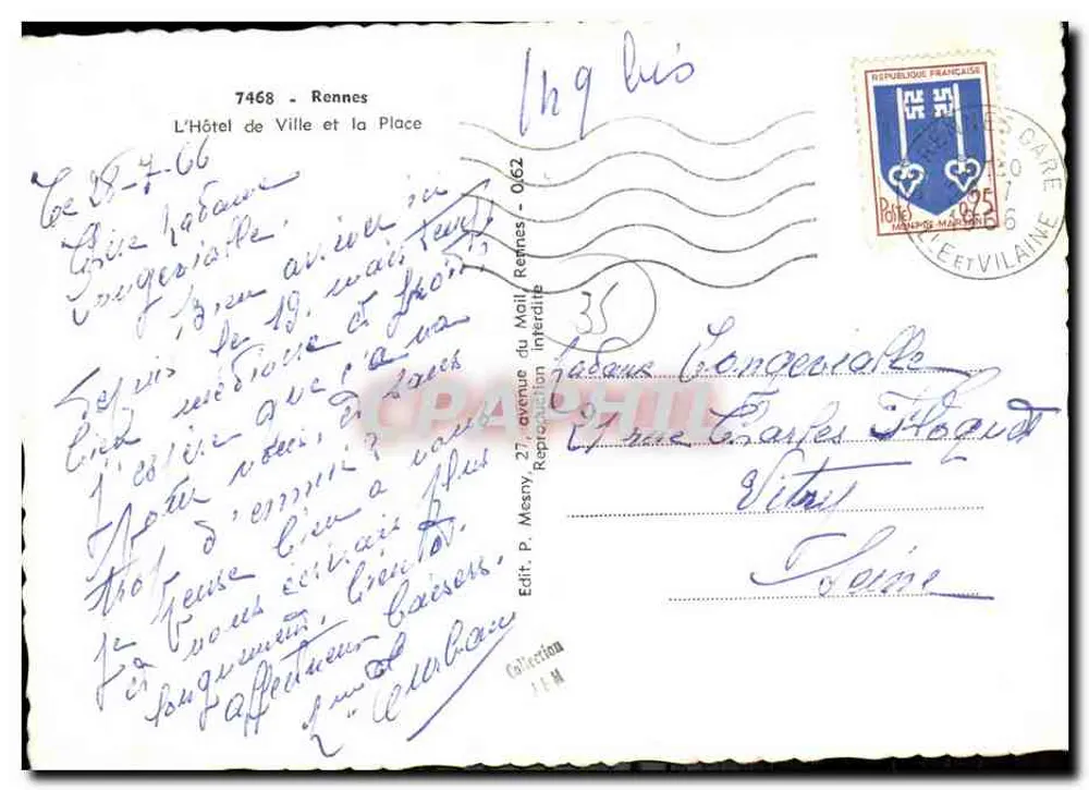 Rennes — Rathaus und Platz — Verlag Lort, Nr. 062 - Rückseite