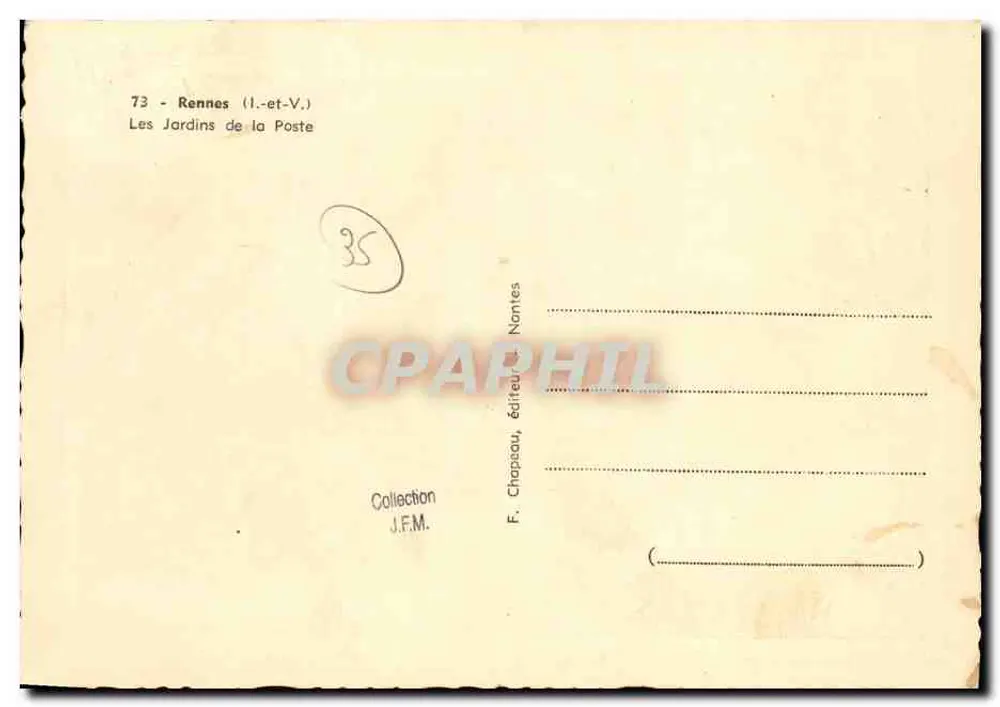 Os Jardins da Poste — Rennes (Ille-et-Vilaine) — F. Chapisau, editor Nantes - Verso