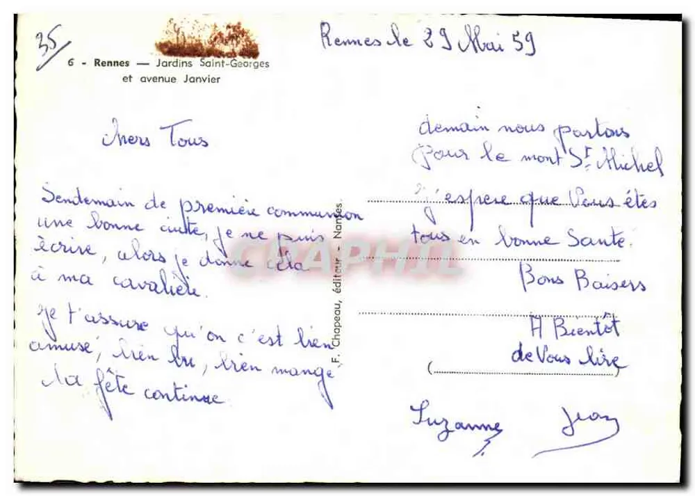 Rennes — Jardins Saint-Georges und avenue Janvier — Verlag F. Chapeau, n° 35 - Rückseite