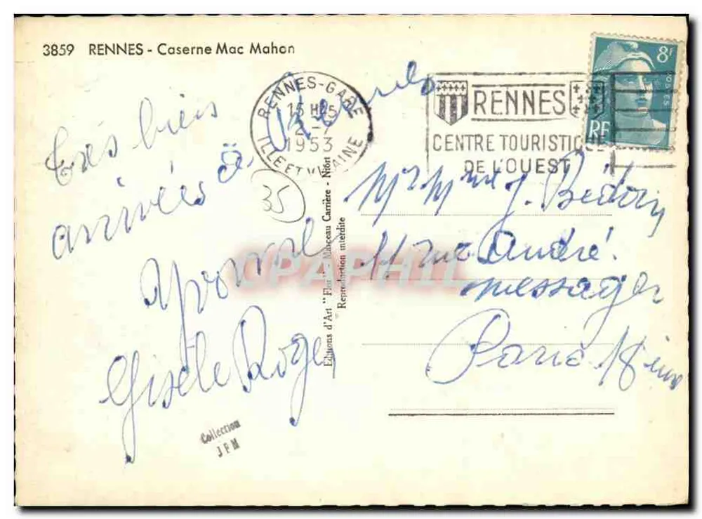 Caserne Mac Mahon — Rennes — Edições de Arte 'F. Mac Mahon' n°3859 - Verso