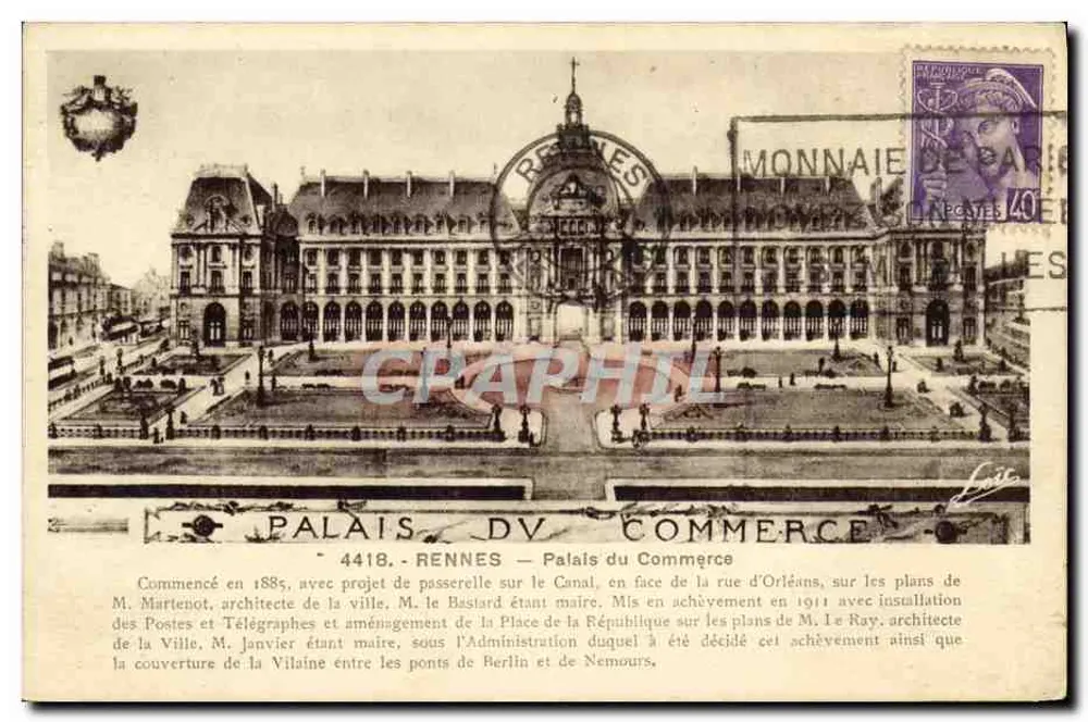 Palácio do Comércio — Rennes — Editor Laurent-Nel, n° 4418 - Frente