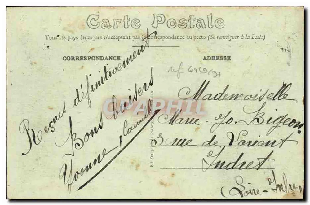 Rennes — A Prefeitura — Editor Mary-Roussellot, n° 1025 - Verso