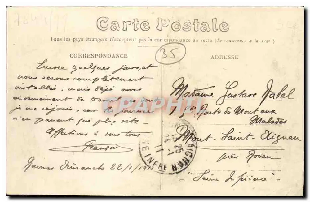 Visão geral de Rennes — Carte postale n°1001 — Editor S. Mary-Honoré - Verso