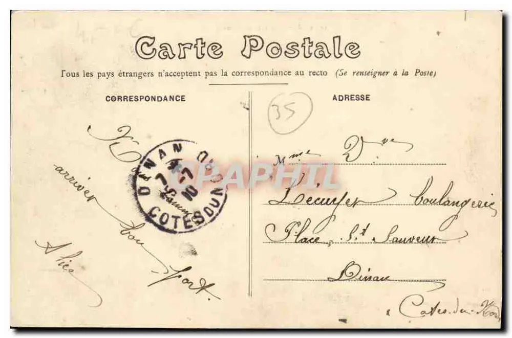 Vista Geral de Rennes — editor E. Mary-Roussellière, n° 1001 - Verso