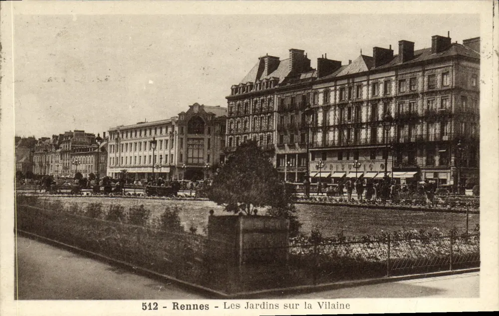 Rennes - Die Gärten an der Vilaine — Ansicht der Gebäude und des Parks am Ufer des Flusses, Verlag 'Laurent-Nel-Rennes', n° 512 - Vorderseite