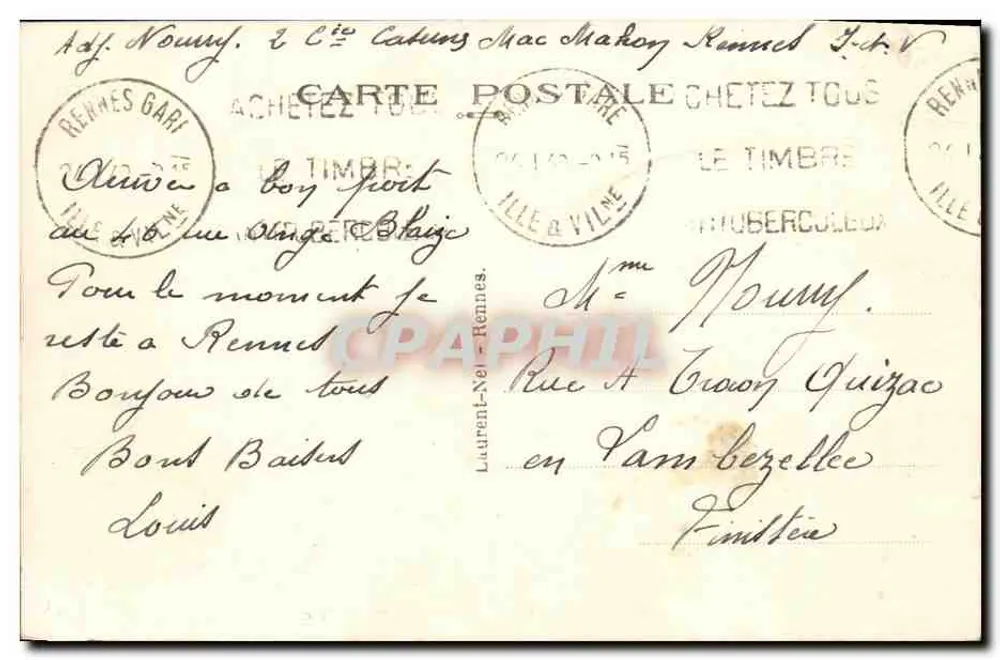 Rennes — Palácio de São Jorge e das Ciências — editor Laurent-Nel, n° 557 - Verso