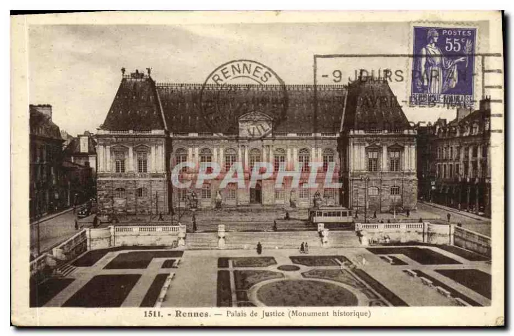 Rennes — Palácio de Justiça (Monumento Histórico) — Bilhete postal antigo n°1511 - Frente