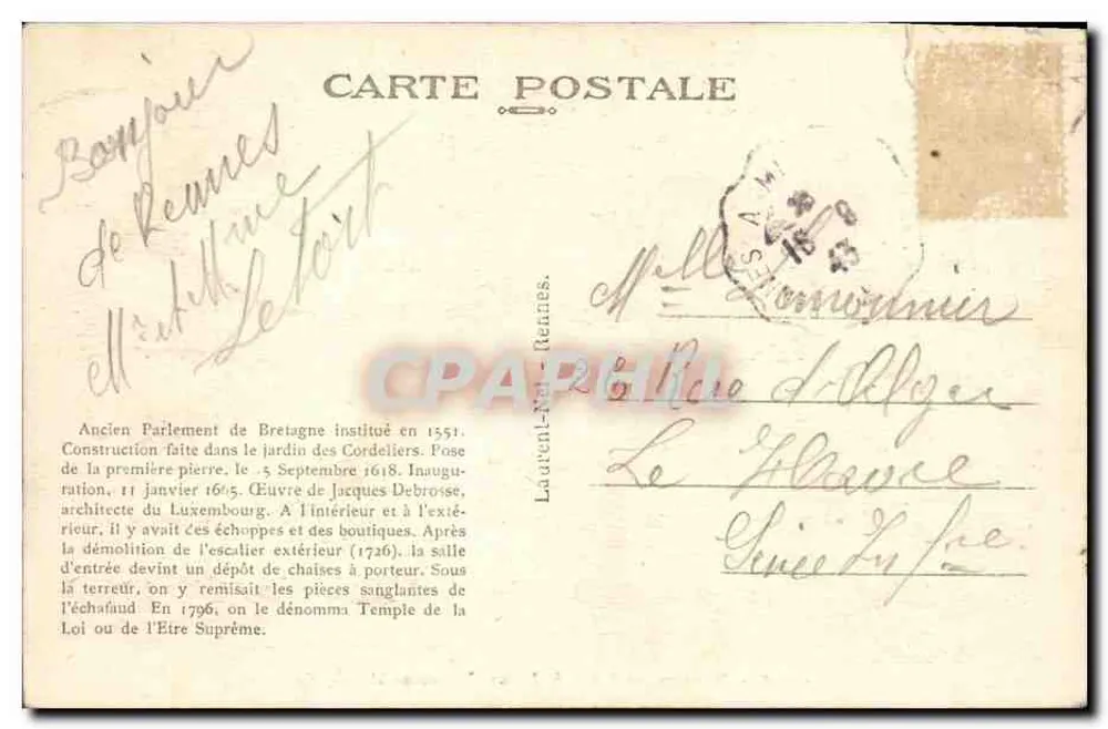 Rennes — Palácio de Justiça (Monumento histórico) — 4506 - Verso