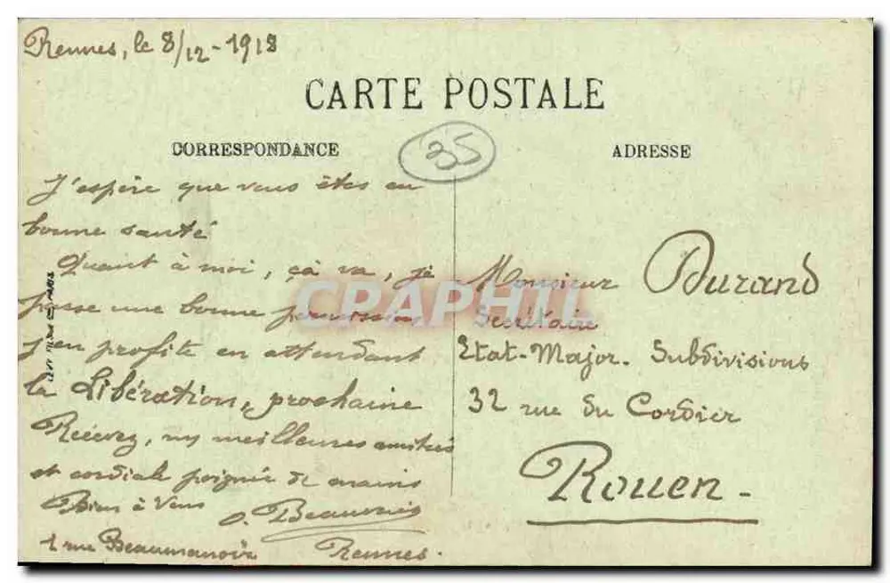 Rennes — O Hotel de Ville — A. G. - Verso