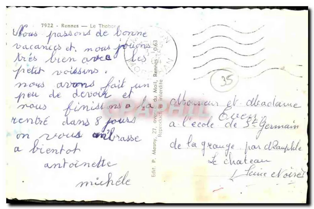 Rennes — Le Thabor — éditeur P. Mesny, 27, avenue du Mail, Rennes - Verso