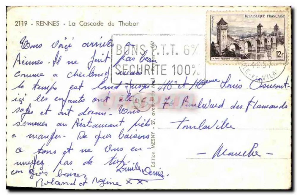 A Cascata do Thabor — Rennes — Edição Lois - Verso
