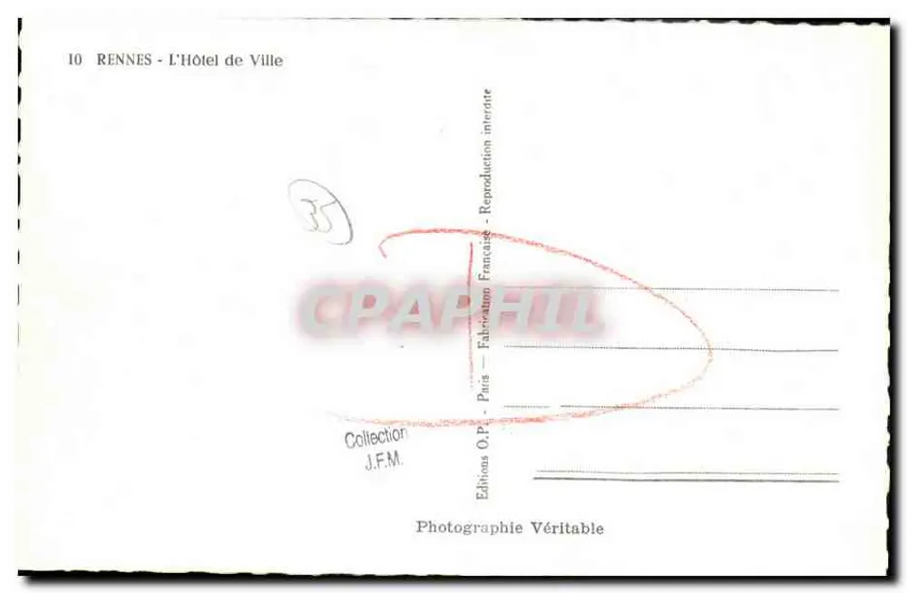 Rennes - O Hotel de Ville — Edições O.P. Paris, n°10 - Verso