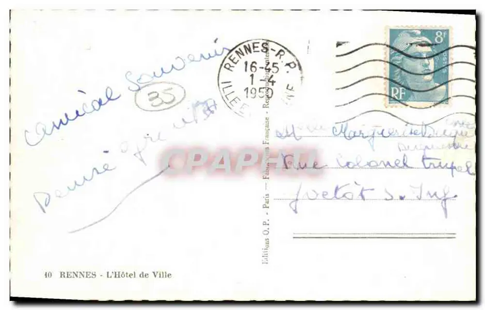 Rennes - O Hotel de Ville — Ed. O.P. - n°40 - Verso