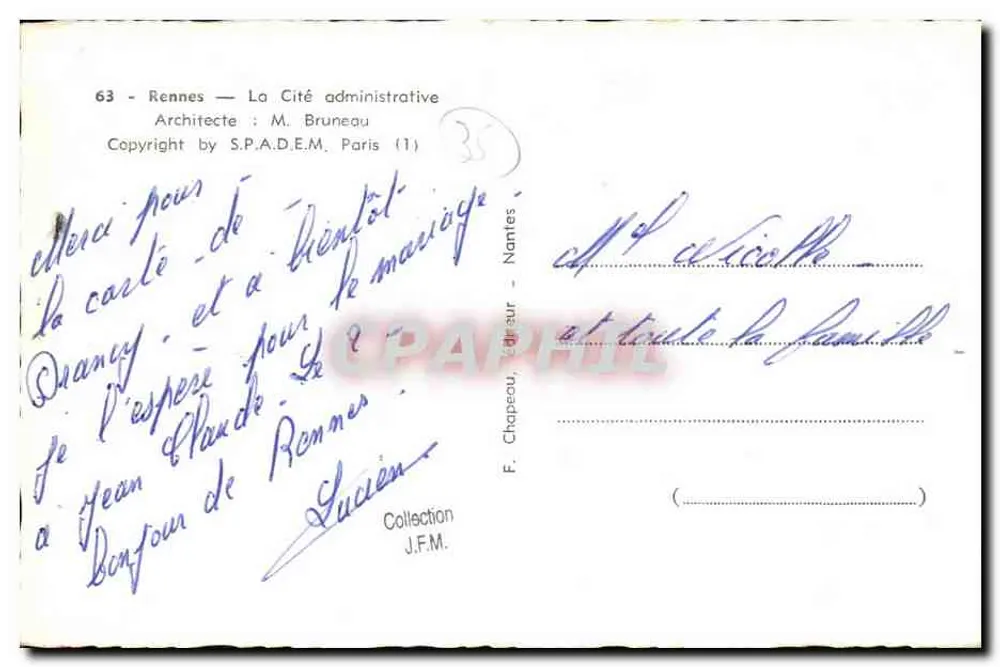 Rennes — A Cidade Administrativa — Arquiteto: M. Bruneau — Editor: S.P.A.D.E.M. Paris - Verso