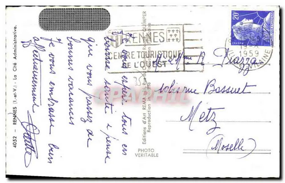 Centro Turístico do Oeste — Rennes — Edições Réma - Verso