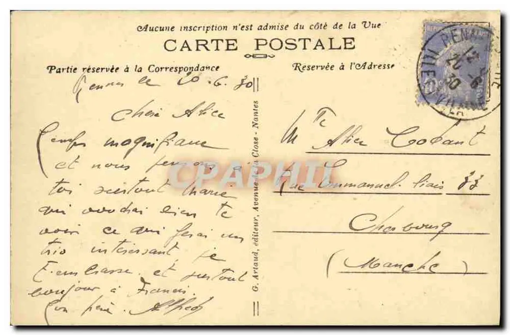 Rennes — Le Thabor — G. Artaud, editor, n°33 - Verso