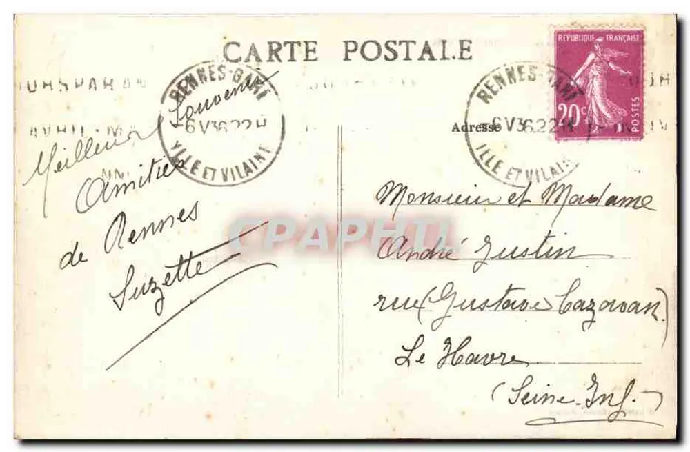 Rennes (L.-et-V.) — O Hotel de Ville — A. Lamiré, editor, Rennes - Verso