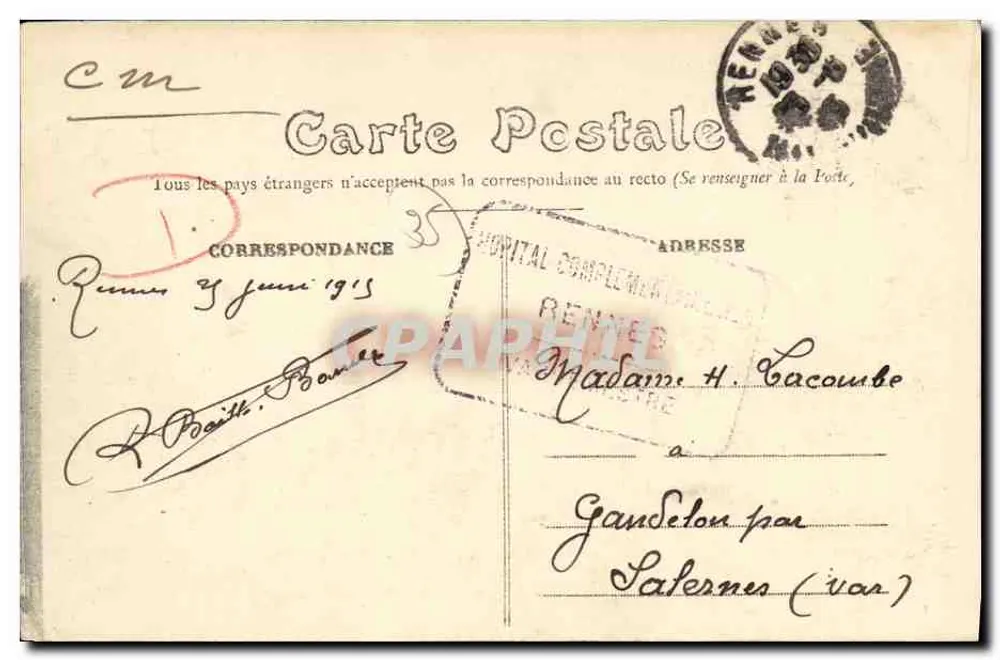 Rennes - Das Lycée - Militärkrankenhaus Nr. 1 (Krieg 1914-1915) — Verlag Mary-Roussellière, Nr. 1663 - Rückseite
