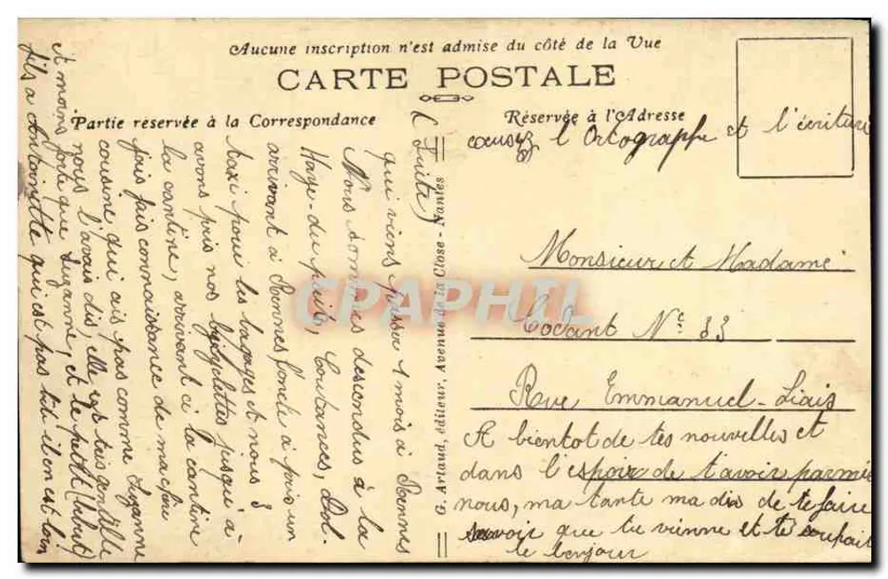 Rennes — A Catedral — G. Artand, editor, n° 56 - Verso