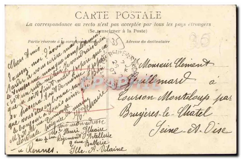 Rennes — Rue d'Estrees — A.G. 118 - Verso