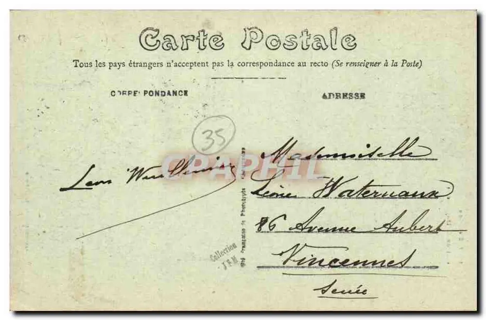 Rennes - Casa de Duguesclin — editor R. Gagnalière, n° 35 - Verso