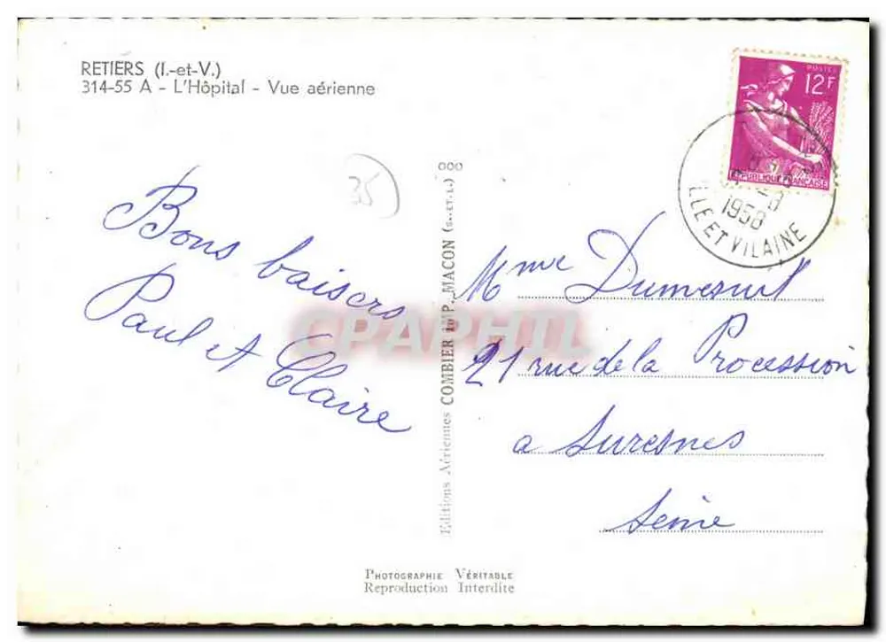 Retiers (Ille-et-Vilaine) — Luftbild — Aériennes Combier Editions - Rückseite