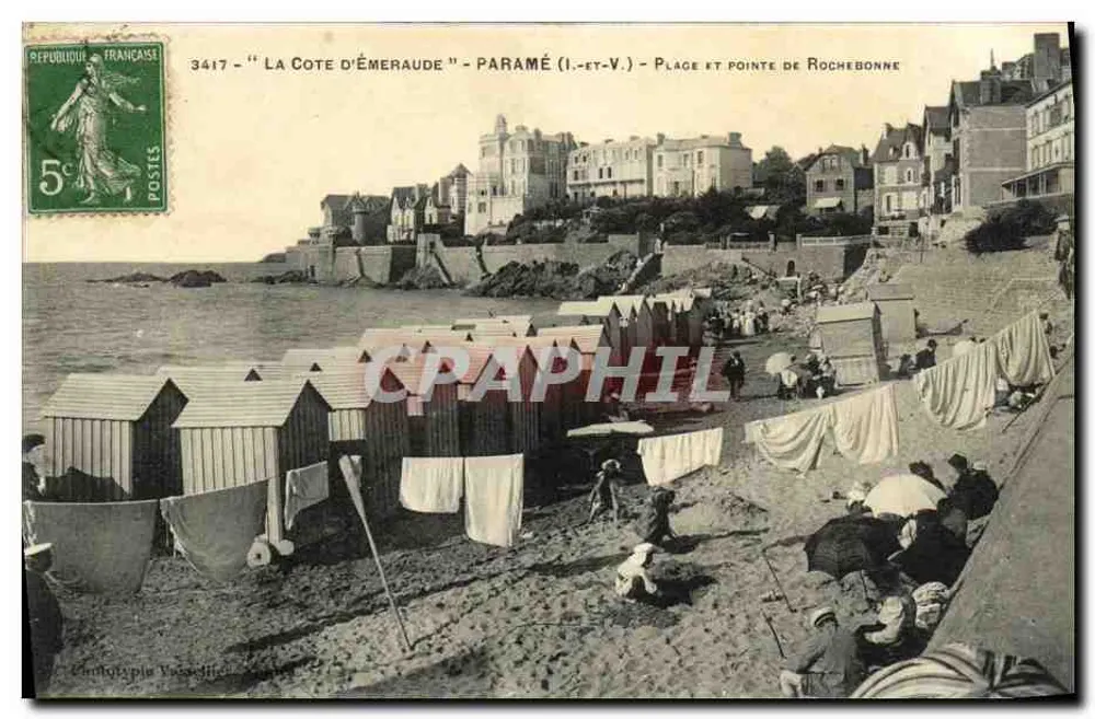 A Costa de Émeraude - Paramé (I.-e-V.) - Praia e Ponta de Rochebonne — Fototipia Vassal & Cie, n° 3417 - Frente