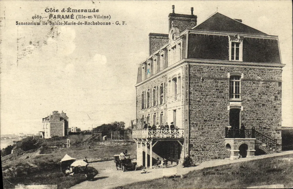 Sanatorium Sainte-Marie-de-Rochebonne — Steinbau mit Balkon — Édition Guérin, St-Malo - Vorderseite