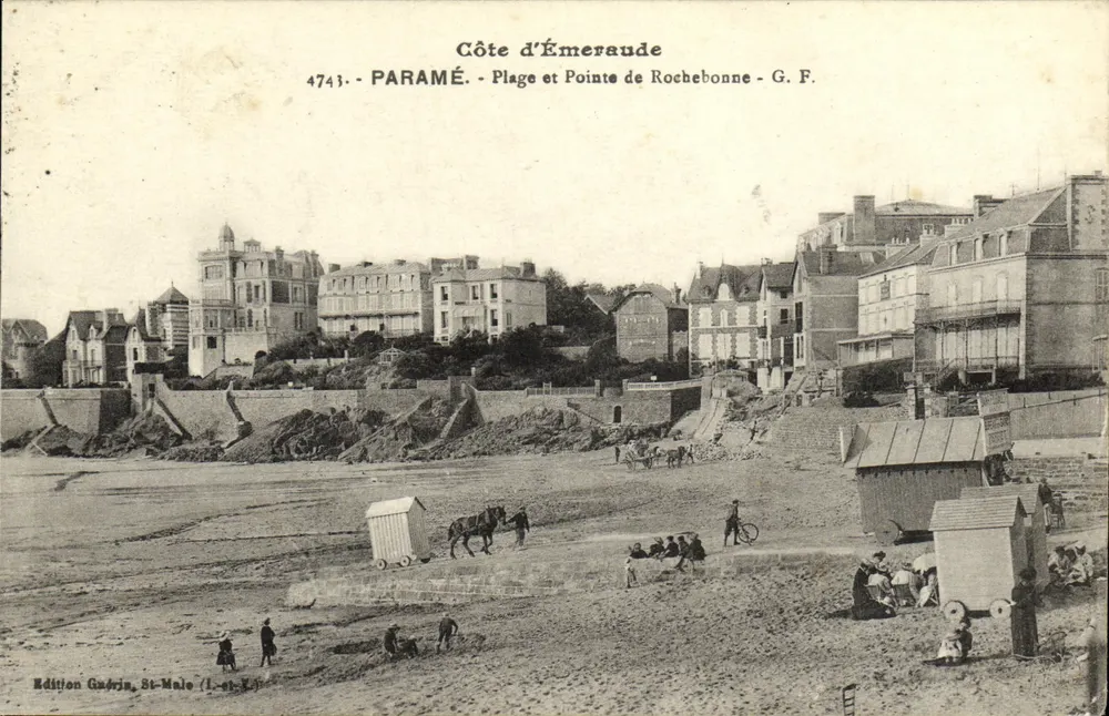 Paramé - Playa y Punta de Rochebonne - G.F. - Edición Guérin, St-Malo - Anverso