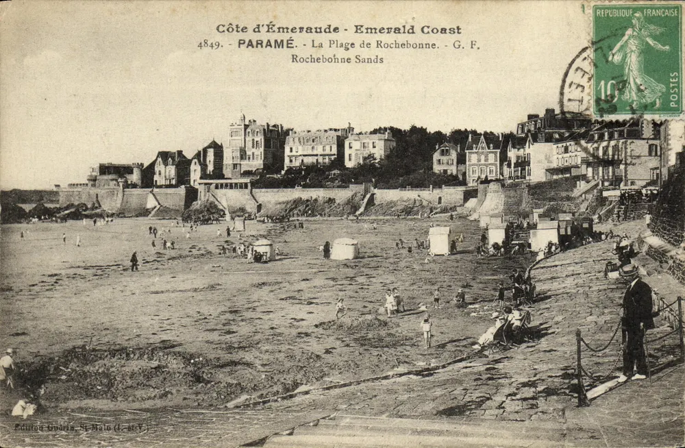 Côte d'Émeraude - Emerald Coast — Praia de Rochebonne — G. F. — n° 4849 — Editado em St-Malo - Frente