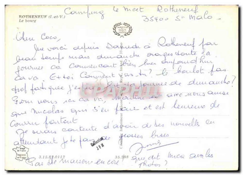 Hotel do Centro — Rotherneuf (Ille-et-Vilaine) — editor C. Clos - Verso