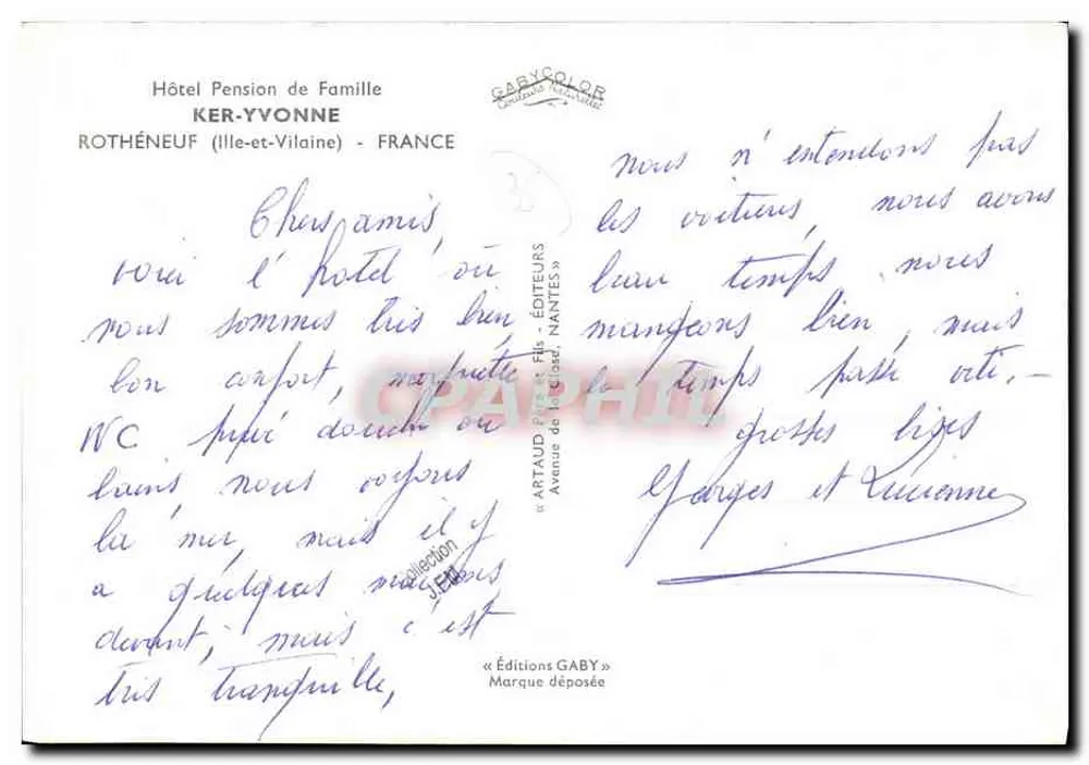 Familien-Pensionhotel KER-YVONNE — ROTHÉNEUF (Ille-et-Vilaine) — Verlag GABY - Rückseite