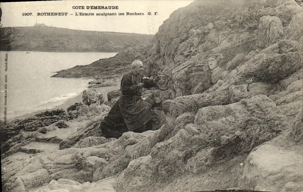 Küste von Émeraude — Der Einsiedler, der die Felsen schnitzt — G. F. (Grainmain fils, Saint-Malo) - Vorderseite