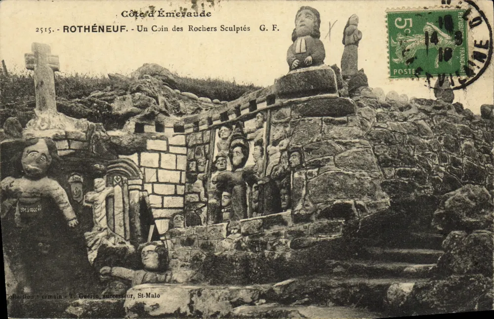 Rothéneuf - Ein Stück der gemeißelten Felsen - G. F. - Sammlung L. Guérin, Nachfolger, St-Malo - Vorderseite
