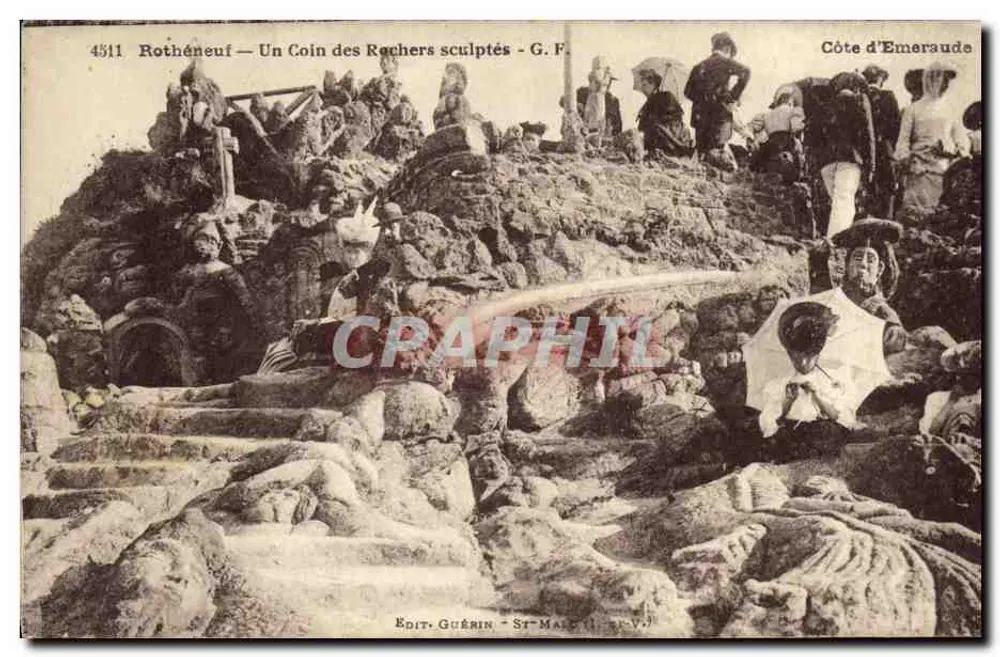Rothéneuf — Ein Eckbereich der geschnitzten Felsen — G. F. — Côte d'Émeraude - Vorderseite