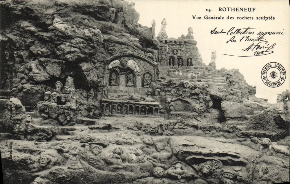 Rotheneuf — Allgemeiner Blick auf die geschnitzten Felsen — Genehmigt durch die Eminenz, A. Fournier, 1908 - Vorderseite