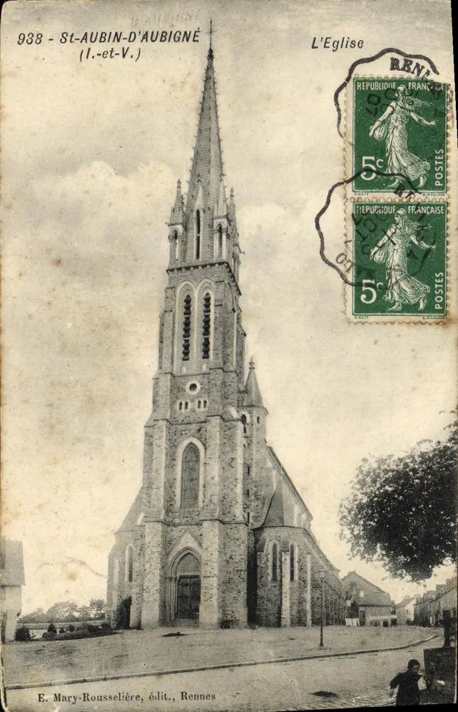 St-Aubin-d'Aubigné — De Kerk — E. Mary-Rousselière, uitg., Rennes - Voorkant