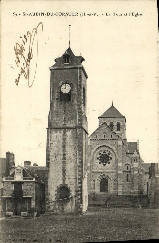 St-AUBIN-DU-CORMIER (Il.-et-V.) — Die Turm und die Kirche — F. Mary-Rousschère, Verlag Rennes - Vorderseite