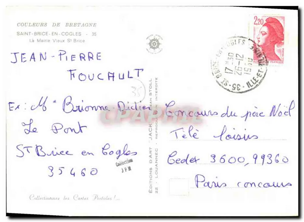 Saint-Brice-en-Coglès — Ansicht des Rathauses und des Cafés 'L'Ourdais' — Éditions Jack - Rückseite