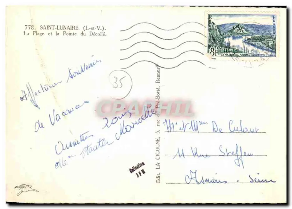 Saint-Lunaire (I.-et-V.) — A Praia e a Ponta do Décollé — Edit. LA CIGOGNE, Rennes, n°778 - Verso